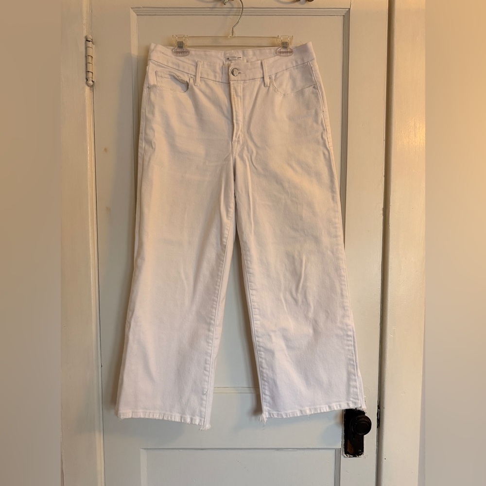 Good American Good Waist Cropped Palazzo Jeans in White